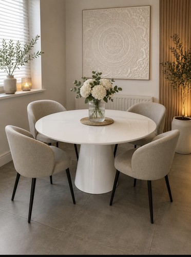 Round white dining table 120cm - dining,